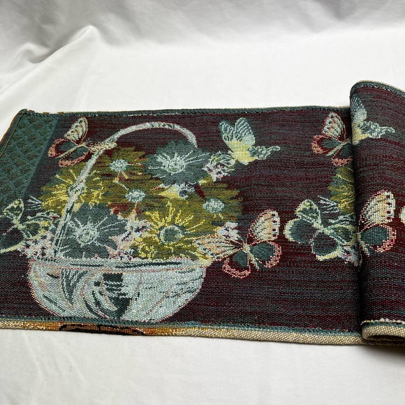 Everyday Tapestry Runner Baskets Butterflies Handmade in India - Picture 5 of 8